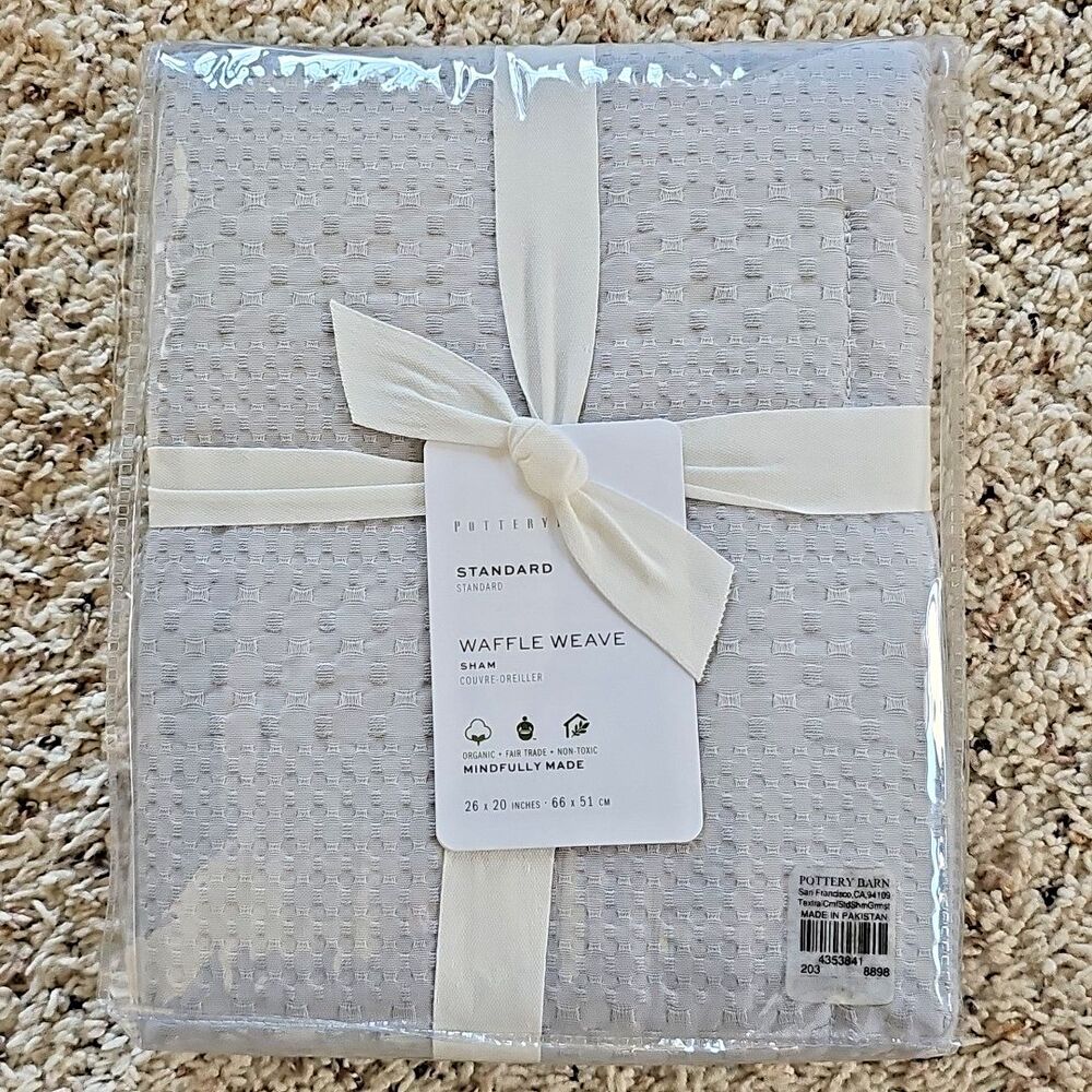 Pottery Barn Honeycomb Cotton Waffle Weave Standard Pillow Sham NEW Gray Mist